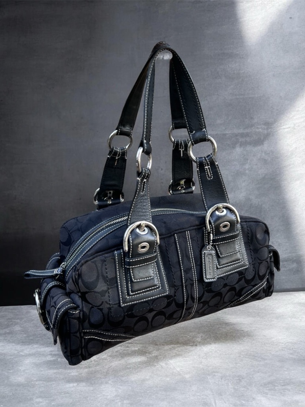 Vintage COACH Black Signature Canvas/Leather Mia SoHo Boston Satchel